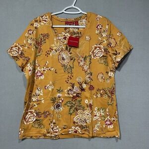 Gloria Vanderbilt Yellow Floral Top Womens Size 1X Embellished‎ Sequins Cotton